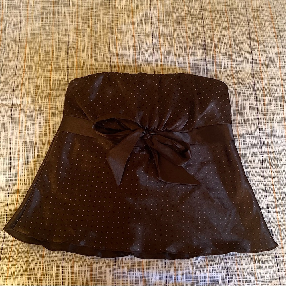 Vintage brown tube top with pink polka dots